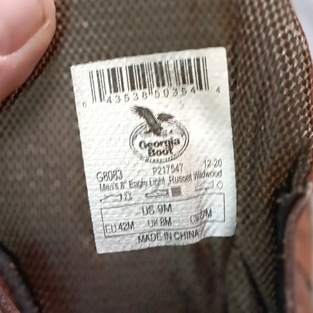Georgia Boot Eagle Light G8083 Mens 8 Inch Russet Wildwood Leather Work Boots 9M